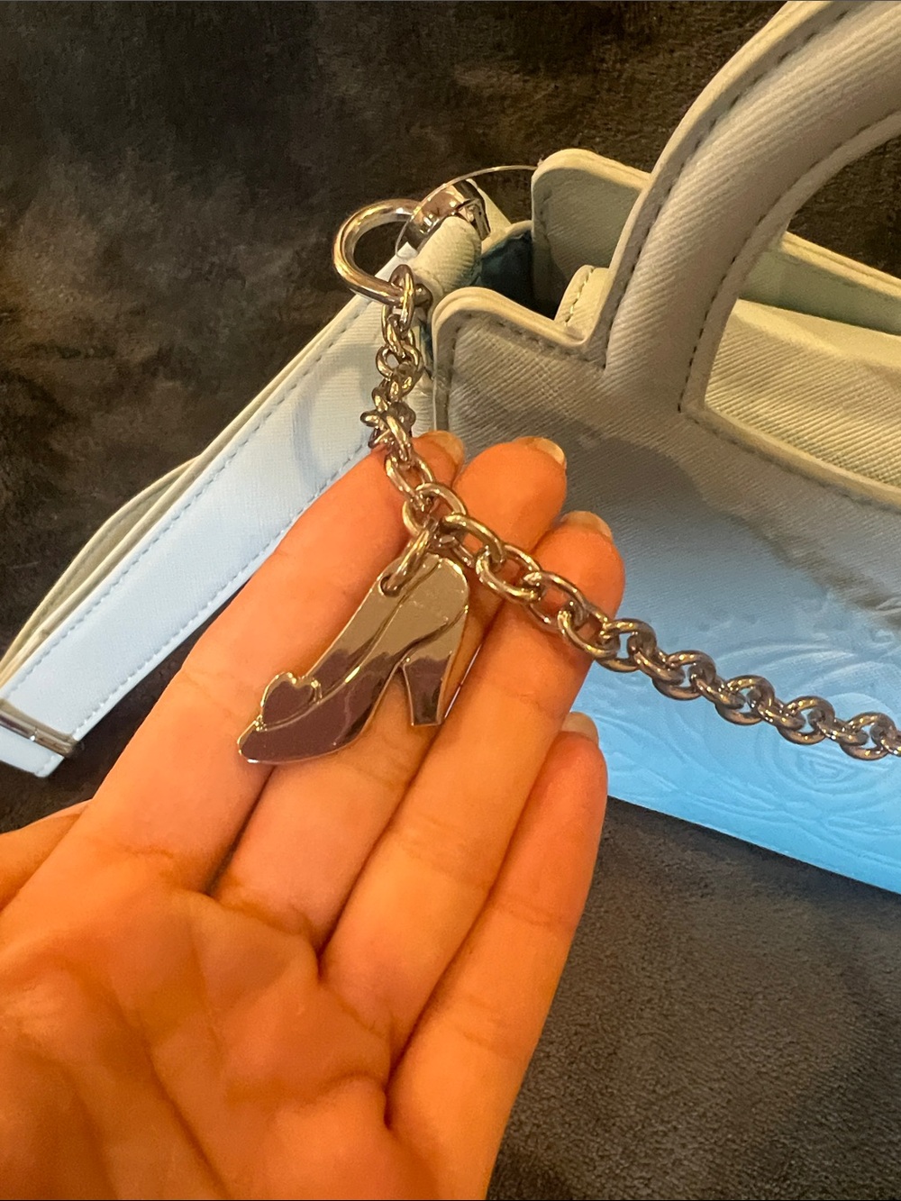 Disney X Loungefly  Cinderella Light Blue Embossed Mini Handbag with Chain - Picture 5 of 12